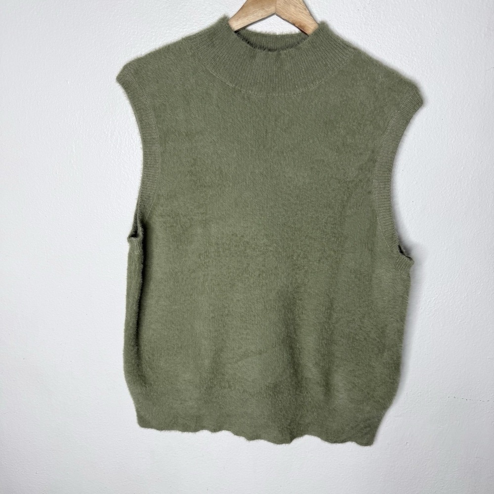 Bailey 44 Green High Neck Sweater Fuzzy Vest Sleeveless Top Women's XL